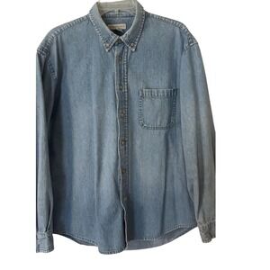 Preswick & Moore Mens Denim Shirt Button Down Long Sleeve‎ Cotton Large L